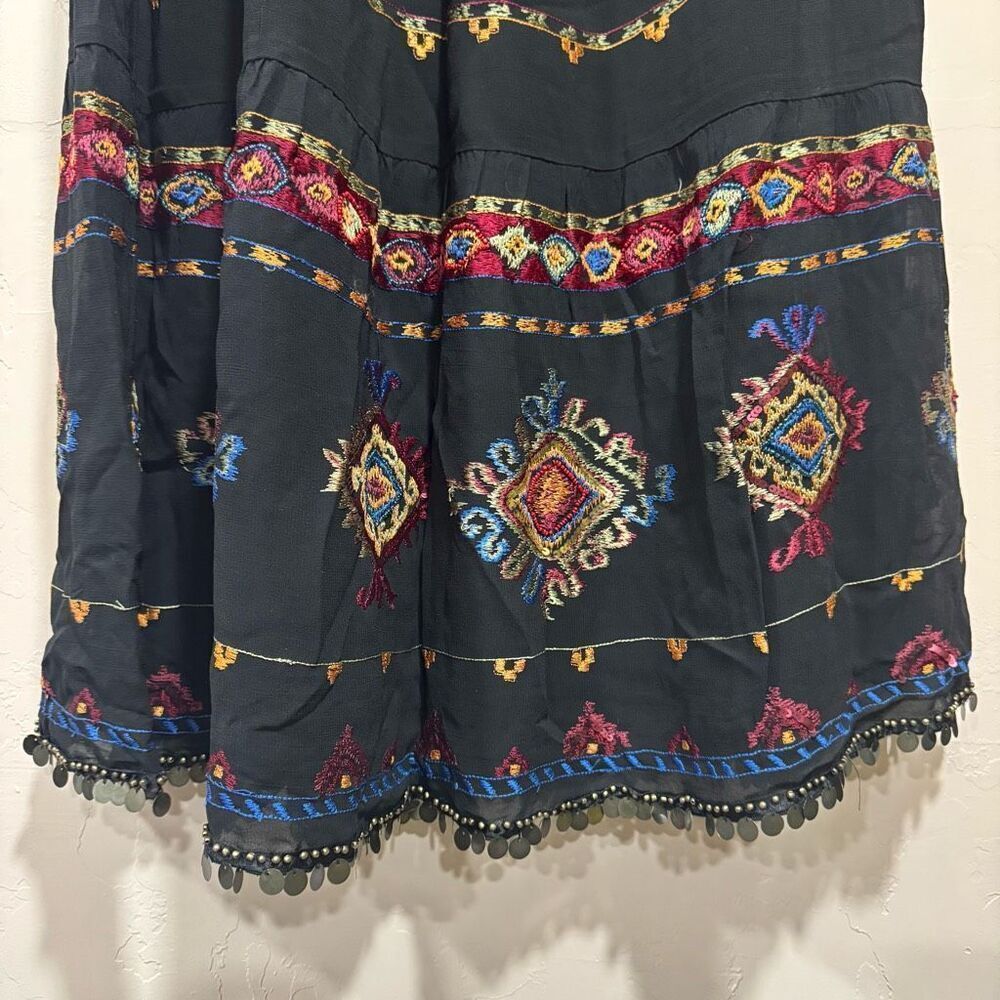 CHICOS Lied Gypsy Maxi Skirt with Embroidery and Coins size 1 - Picture 3 of 8